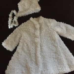 Childs Winter White Fake Fur Coat and Hat Girls
